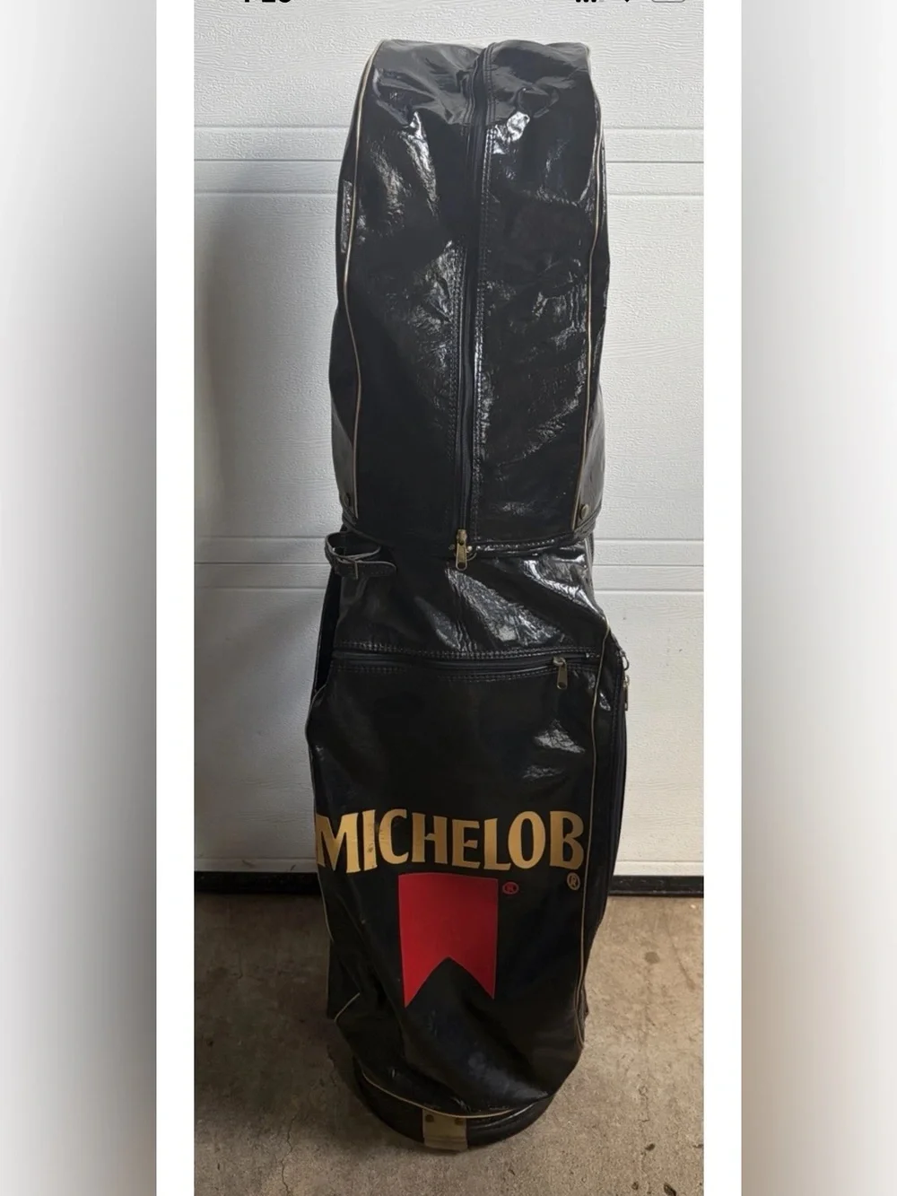 VINTAGE MICHELOB Black Faux Leather Carry Golf Bag 35